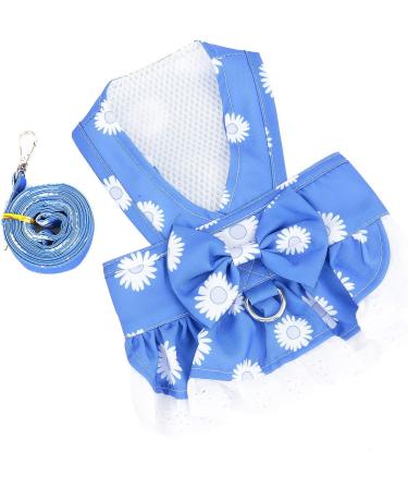 PAIDEFUL Dog Dress Harness and Leash Set Apparel Floral Bow Kitten Sundress fit Small Breed Dogs Cats Girls Soft Puppy Clothes Dark blue XS XS:Chest: 32cm/12.5" Back:20cm/8.0" blue with white flowers - Buy Online on GoSupps.com