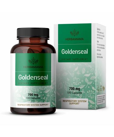 HERBAMAMA Goldenseal Root Capsule - Organic Goldenseal Supplement for Womens Support, Respiratory & Digestive Function, Sensitivity, & Weight Management Support - Golden Seal Herb - 700 mg 100 Caps