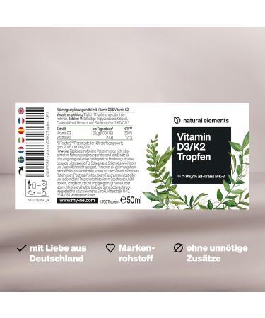 Vitamin D3 + K2 Drops 50ml - Premium Quality Highly Bioavailable Lab Tested Made in Germany - 99.7% All-Trans K2Vital  - Buy Online on GoSupps.com