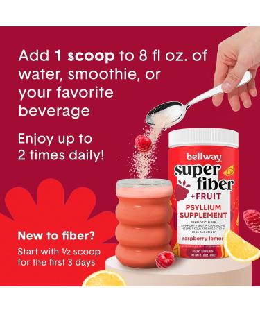 Bellway Super Fiber Powder + Fruit, Sugar Free Organic Psyllium Husk Powder Fiber Supplement for Regularity, Bloating Relief & Digestive Health, Plant-Based, Raspberry Lemon (50 Servings) - Buy Online on GoSupps.com