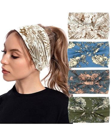 Mevnccola Wide Headbands for Women  Non Slip Stretchy Turban Headband  Large Knotted Headband  Soft Boho Head Band for Daily Life Workout Yoga flower