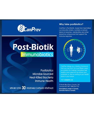 CanPrev - Post-Biotik Immunobiotics 30 v-caps - Postbiotic for Gut Health Supplement - Digestive Support Immune Support and Enzymes for Digestion Supplement - Gut Microbiome Lactobacillus Plantarum - Buy Online on GoSupps.com