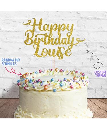 Cakeshop Cake Decoration Pack | Happy Birthday Premium Double Sided Glitter Card Cake Topper Sign & 25g Party Pack of Cake Sugar Sprinkles | Custom Name Cake Decorations (Gold) Non-Prime Glitter Card: Gold - Buy Online on GoSupps.com