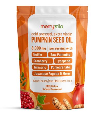 Pumpkin Seed Oil with Saw Palmetto, Turmeric, Nettle & More | 3000mg Per Serving, 300 Softgels | Cold Pressed, Extra Virgin | Prostate Health Supplements for Men | Non-GMO