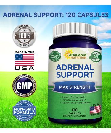 aSquared Nutrition Adrenal Support & Cortisol Manager Supplement (120 Capsules)-Adrenal Health w/Vitamin C Complex Pills to Support Fatigue & Stress Relief-Ashwagandha L-Tyrosine Rhodiola & Ginseng - Buy Online on GoSupps.com