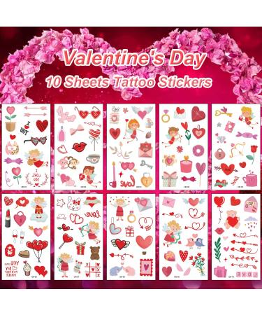 Valentine's Day Temporary Tattoos - 130PCS Red Pink Heart Lips Flowers - Waterproof Fake Tattoo Stickers for Women Kids - Perfect for Valentine's Day Wedding Party Favors - 10 Sheets - Buy Online on GoSupps.com