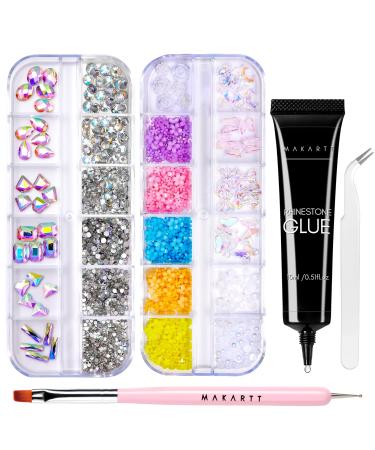 Makartt rhinestones nail set - 15g rhinestone glue gel with nail design brush professional nail charms glue gel UV LED for DIY nail decoration accessories house street and nail charms kit