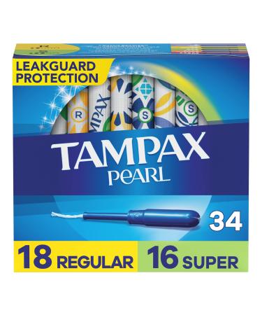 Tampax Pearl Tampons Multipack Regular/Super Absorbency with Leakguard Braid Unscented 34 Count Unscented 34 Count (Pack of 1) - Buy Online on GoSupps.com