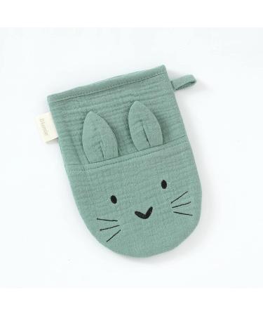Blumie 2pcs Organic Cotton Bath Mitt Gloves for Babies & Kids with Animal Faces - Sage Green & Cloud Grey - Buy Online on GoSupps.com