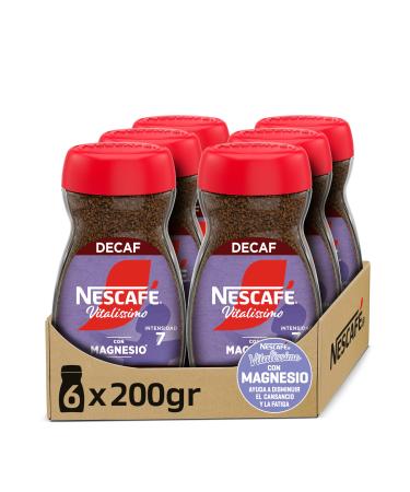 Nescafe NESCAF VITALISSIMO DECAFFEINATED with magnesium decaffeinated instant coffee glass bottle 6 x 200g pack