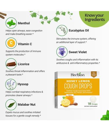 Herbion Naturals Honey Lemon Cough Drops - Natural Soothing Lozenges for Adults & Kids (Pack of 6 108 Drops) - No Artificial Flavor - Buy Online on GoSupps.com