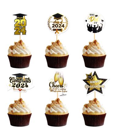 Ercadio 24 Pack Congrat 2024 Grad Cupcake Toppers Class of 2024 Cupcake Picks Happy Graduation Cupcake Toppers You Did It Cake Toppers for Graduation Theme Party Cake Decors Supplies Pattern 4
