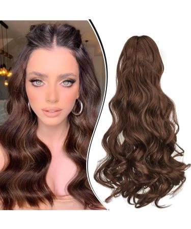 Dcbaboo 18inch Claw Clip in Ponytail Hair Extensions Long Wavy Ponytail Extension Curly Synthetic Pony tails Natural Wave One Piece Hairpiece Fake Ponytail for Women Dark Auburn 18 inch 150g Dark Auburn