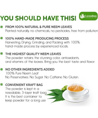 Lavendium Premium 500g (17.6oz) Neem Leaf Powder 100% Natural and Pure from Neem Leaves Neem Leaves Herbal Tea No Additives No Gluten No Sugar Vegan CA Neem 500 Gr - Buy Online on GoSupps.com