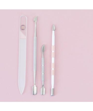 Professional Stainless Steel Cuticle Pusher Tool for Manicure & Pedicure - Pink & White - Stocking Stuffers - Use with Cutter or Trimmer - Buy Online on GoSupps.com