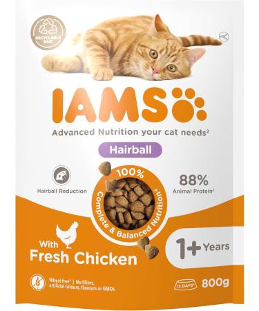 IAMS Hairball Complete Dry Cat Food Chicken 800g - Significantly Reduces Hairball Formation 800 g (Pack of 1) - Buy Online on GoSupps.com
