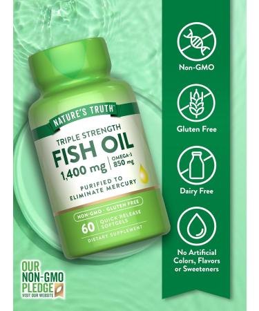 Nature's Truth Triple Strength Fish Oil Softgels | 1400 mg | 60 Count | Active Omega 3 | Non-GMO & Gluten Free Supplement - Buy Online on GoSupps.com