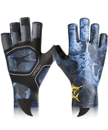 ACESHIP Fishing Gloves UPF50+ Fishing Gloves UV Protection Gloves Hunting Gloves Men Women for Outdoor, Rowing, Kayaking Blue Large