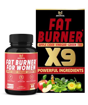 Fat Burner for Women, 9-in-1 Powerful Blend of Apple Cider Vinegar, Green Tea, Garcinia Cambogia, Green Coffee Bean, White Kidney Bean, Coleus Forskohlii, Raspberry Ketones, Olive Leaf