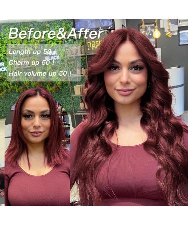 PORSMEER Burgundy Invisible Hair Extensions with Transparent Wire Adjustable Size 4 Secure Clips 20 inch Long Wavy Secret One Piece Hair Pieces for Women dark red Wine red - Buy Online on GoSupps.com