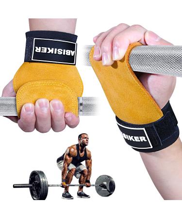 Abistic train aid train aids for bodybuilding fitness weightlifting Kreuzleben pull -ups train aid strength training for men women gym at home adjustable strong leather padded wrist support yellow classic style de