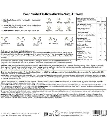 Protein Works High Protein Porridge 360 - Low Sugar Breakfast with Added Vitamins | 1kg Banana & Choc Chip Flavor - Buy Online on GoSupps.com