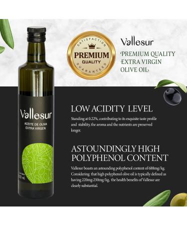Vallesur Peruvian Premium Extra Virgin Olive Oil 1l - Hand-Picked & Cold Extracted - Fruity, Rich Flavor - Globally Awarded - High Polyphenol - 1L - Buy Online on GoSupps.com