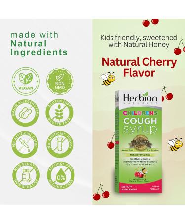 Herbion Naturals Cough Syrup for Children - 5fl oz | Tasty Honey & Cherry Flavor | Natural Cough Relief Supplement - Ship Worldwide - Buy Online on GoSupps.com