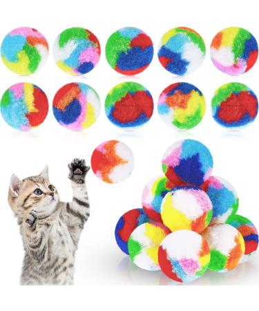 20 Pcs Cat Ball Toy Kitty Yarn Puffs Assorted Color Cat Chase Balls Small Cat Ball Toy Plush Kitty Toys Soft Balls Cat Pom Pom Balls Fuzzy Kitty Balls for Pet Cat Kitten Kitty, 1.6 Inch in Diameter