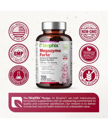 biophix Megazyme Forte 200 Tablets - Free Vitamin D-3 5000 IU 30 Softgels - Natural Plant Proteolytic Enzymes Nattozimes Serrazimes Supports Digestive System Immune Health - Buy Online on GoSupps.com