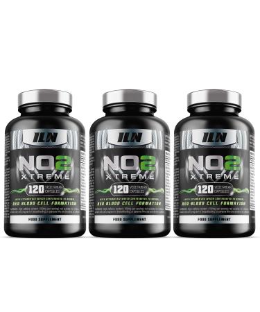 NO2 Xtreme - Nitric Oxide Supplement - Pump Pre Workout Tablets - with L Arginine Niacin and Caffeine - Vegetarian & Vegan Nitric Oxide Supplements for Men and Women (360 Capsules) 120 count (Pack of 3)