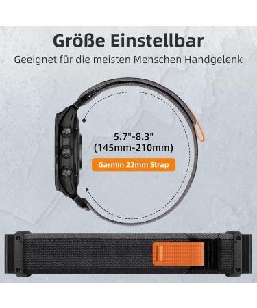 Easuny 22mm Nylon QuickFit Sports Watch Bracelet - Compatible with Garmin Fenix 6 Pro Fenix 7 Forerunner 945/965 & Instinct Series - Black Gray - Buy Online on GoSupps.com