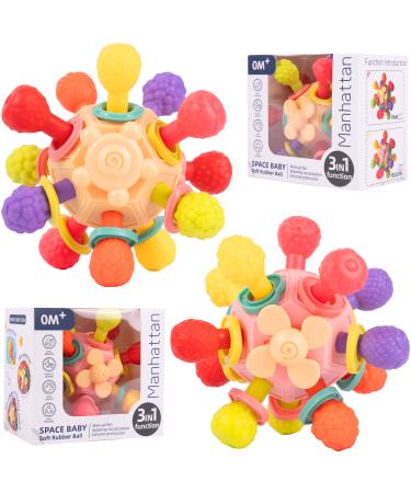 MalPlay Sensory Flexible Teether Ball Montessori Toy for Infants Children Soft Teething Silicone Fine Motor Skills