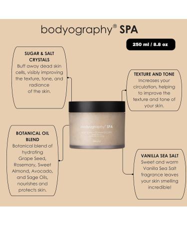Bodyography Spa Body Scrub 10 oz | Vanilla Sea Salt Fragrance | Exfoliating Sugar & Salt Polish with Botanical Oils | Vegan Paraben-Free Gluten-Free Skincare for Smooth Skin - Buy Online on GoSupps.com