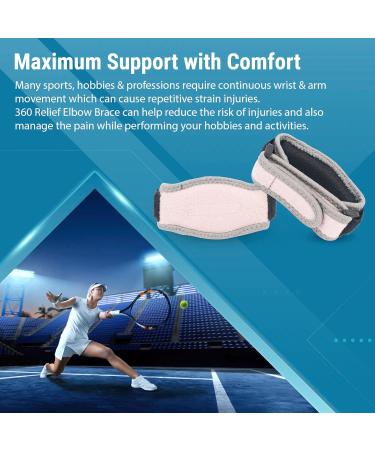 360 Relief Tennis & Golfers Elbow Support Brace - Adjustable Strap for Men & Women | Pain Relief for Tendonitis & Arthritis | Ideal for Basketball, Weightlifting | Single, Light Pink - Buy Online on GoSupps.com
