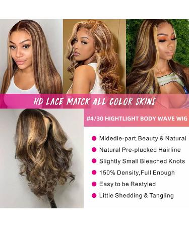 Beaudiva Ombre Highlight Body Wave Lace Front Wig 22 4/30 Honey Blonde HD Human Hair for Black Women - Buy Online on GoSupps.com