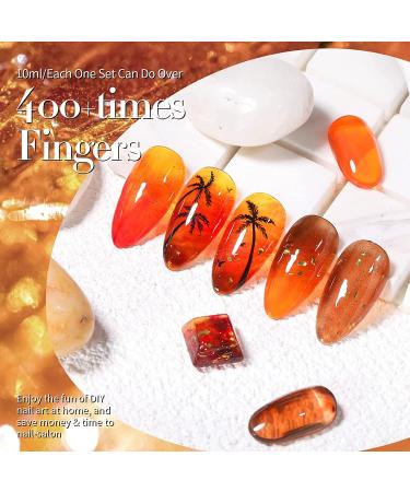 BORN PRETTY Jelly Gel Nail Polish Set - Fall/Winter Collection | Translucent Sheer Clear Gel Polish in Red, Coral, Burnt Orange, Grey, Amber, Brown | 6 Colors Gift Set for Manicure - Crystal Amber - Buy Online on GoSupps.com