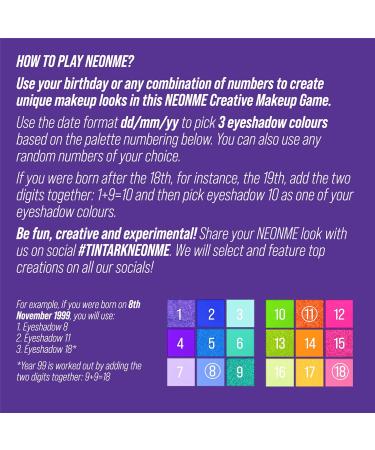 Shop Neonme Eyeshadow Palette | 18 Fluorescent Colors for Vibrant Eye Makeup - Glitter Matte & Shimmer - Buy Online on GoSupps.com