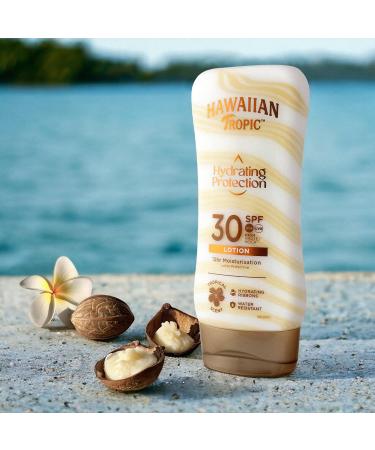 Hawaiian Tropic - Hydrating Protection Sunscreen SPF 30 UVA and UVB Protection 180 ml 12-Hour Moisturisation with Cocoa and Shea Butter Water Resistant Vegan - Buy Online on GoSupps.com