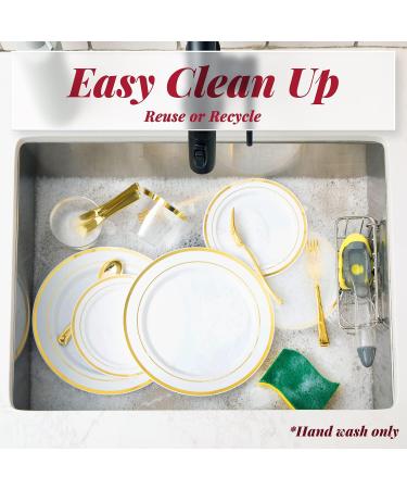 50 Pack Gold Plastic Plates - Elegant Disposable Dinner & Salad Plates for Parties, Weddings, Holidays - Set of 25 Dinner Plates & 25 Salad Plates - Buy Online on GoSupps.com