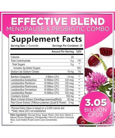 Menopause Probiotics Gummy with Cranberry | Natural Relief for Weight Loss  Hot Flashes  Night Sweats | 3 Billion CFU  Immune Support | Probiotic Supplement - 60 Gummies - Buy Online on GoSupps.com