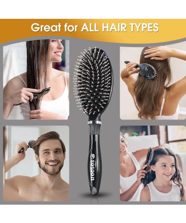 Sosoon Boar Bristle Hair Brush for Women Men Kids - Smoothing Detangling Hairbrush for Thick Curly Dry Wet Hair - Adds Shine, Improves Texture - Includes Hair Comb (Black) - Buy Online on GoSupps.com
