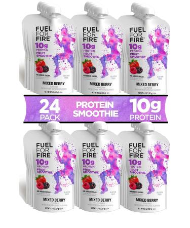Fuel for Fire Protein Smoothie Pouch - Mixed Berry (24-Pack) | Healthy Snack & Recovery | No Sugar Added Dietitian Approved | Functional Fruit Smoothies | Gluten Free Kosher (4.5oz pouches) 4.5 Ounce (Pack of 24)