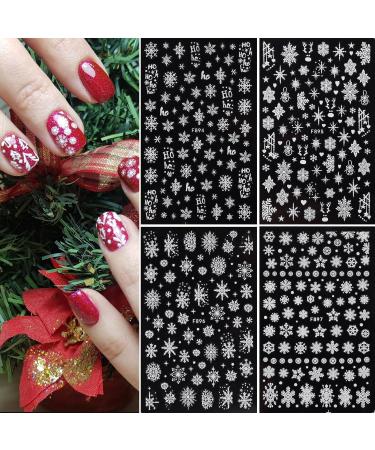 4 Sheets Christmas Nail Art Stickers Decals-Embossed Snowflakes Nail Stickers White Glitter Self Adhesive Nail Decals-Winter Holiday Silver Nail Supplies Nail Art Decoration (Nail Sticker Embossed-S) - Buy Online on GoSupps.com