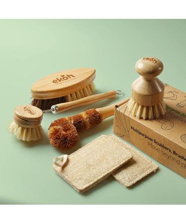 EKOH 6-Pack Bamboo Brushes & Loofah Sponges Set | Dry Brushing Body, Nail & Feet Scrubber | Bottle & Dish Brush | Natural Soft Bristles | Home Shower & Bath Essentials - Buy Online on GoSupps.com