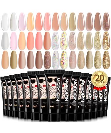 Morovan Poly Gel Kits - 20 Colors Poly Gel Nail Kit Nail Extension Gel Builder Nail Gel for Art Nails Beginner Poly Nail Gel Kit DIY at Home Nails Enhancement Manicure Kit (20PCS Poly Gel Color Packs)