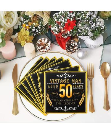 Vintage Black Gold 50th Birthday Napkins - 40 Pack Disposable Cocktail Napkins for Men s 50s Party Decorations - Buy Online on GoSupps.com
