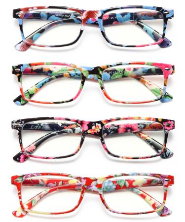 Reading Glasses for Women with Pattern Print 4 Pack Computer Blue Light Blocking Glasses Fashion Ladies Readers with Spring Hinge 1.75 4pcs-1 1.75 x
