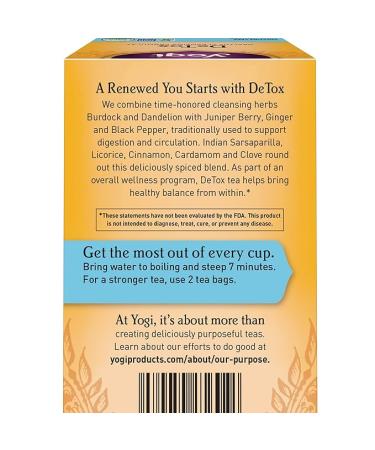 Yogi Tea DeTox Tea (6 Pack) - Organic Herbal Tea Bags for Healthy Cleansing and Digestion - Ayurvedic Herbs Blend - Caffeine Free - 96 Tea Bags - 16 Count (Pack of 6) - Buy Online on GoSupps.com