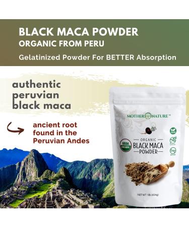 Mother Nature Organics Black Maca Powder 1 lb - Gelatinized for Enhanced Absorption - Fresh Harvest from Peru - Non-GMO, Vegan, Gluten-Free - Buy Online on GoSupps.com